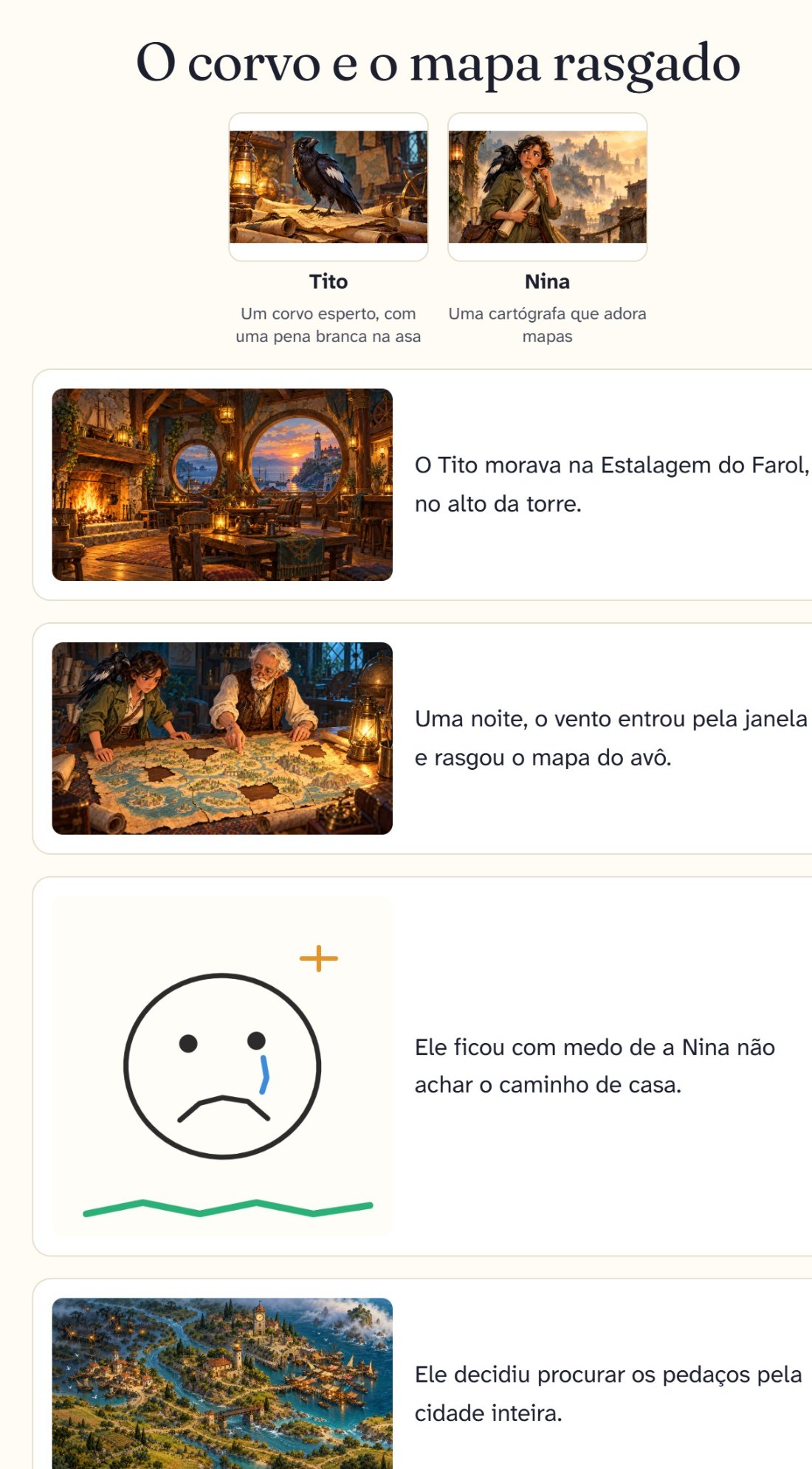 A história pronta, como um livro