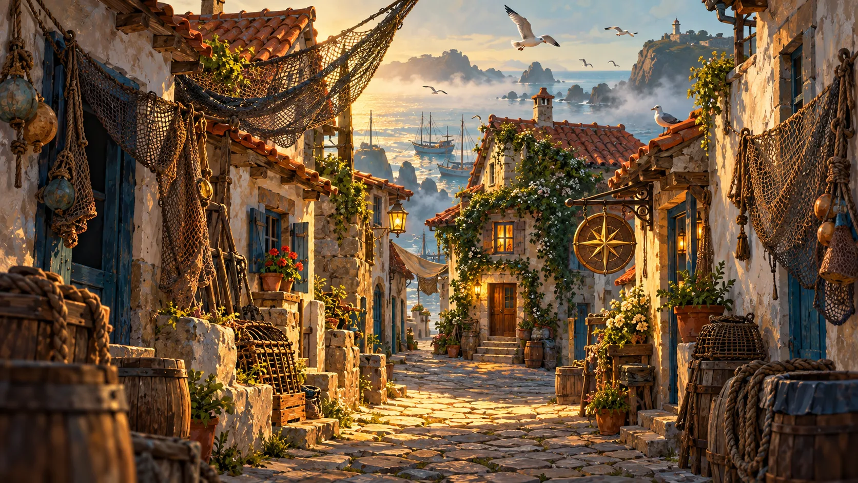 Uma rua de Rosa-dos-Ventos ao entardecer